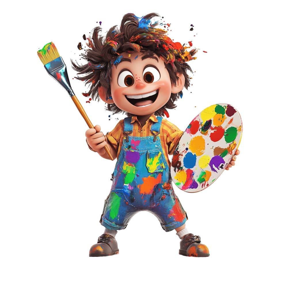 Happy child reading colorful storybook